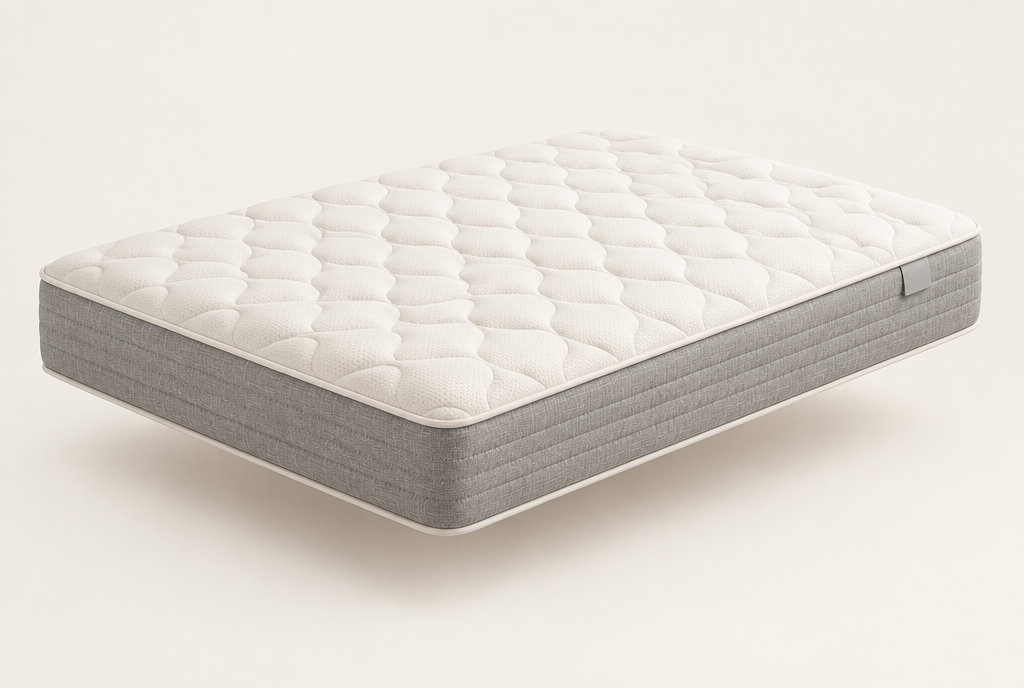 Ivory hybrid mattress on a neutral studio background. Rendering, not a photograph of shipped goods.
